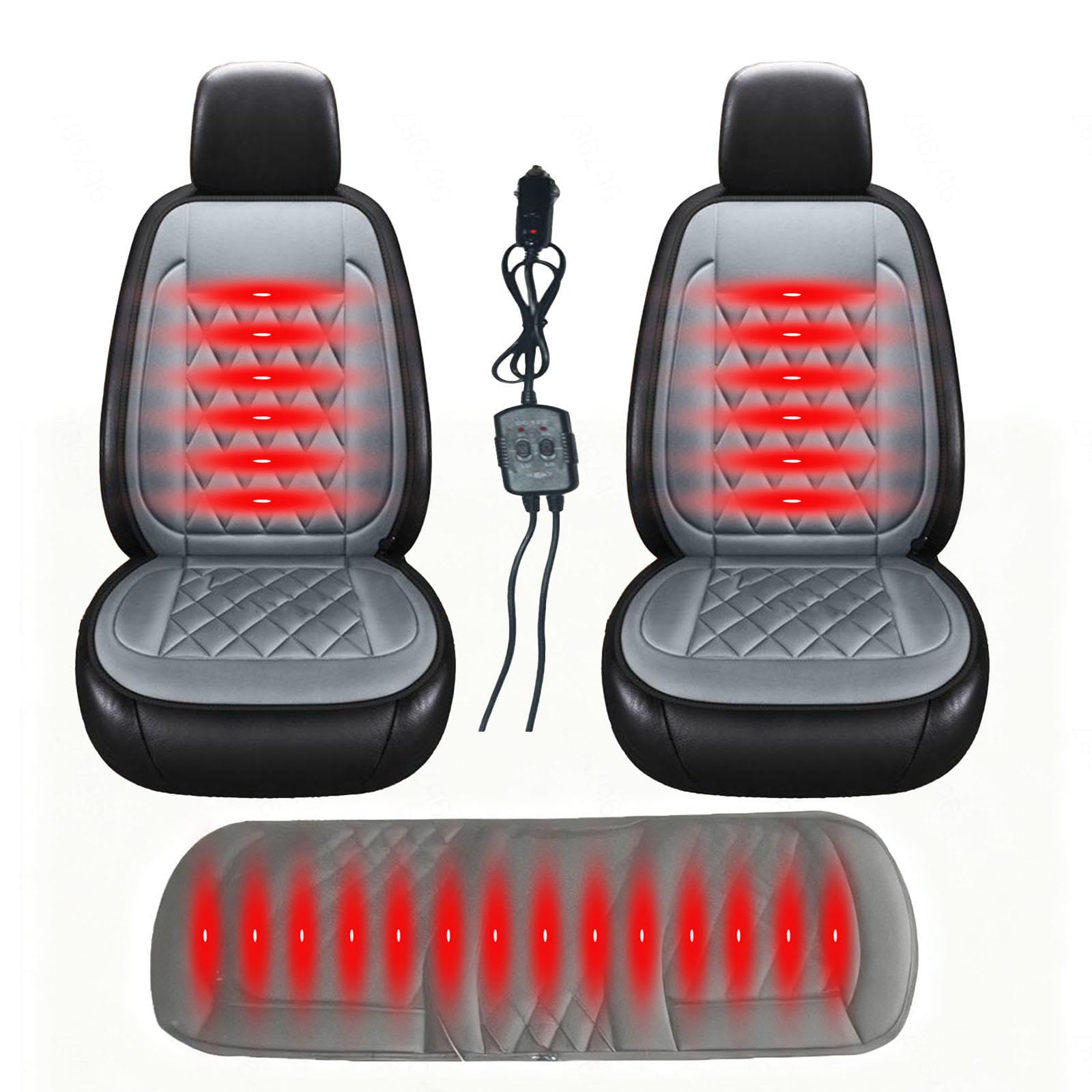 Regalo Ideal para Conductor Car Seat Cover Alfombrilla Térmica con Calefacción Rápida para Invierno,Gray-threepiece