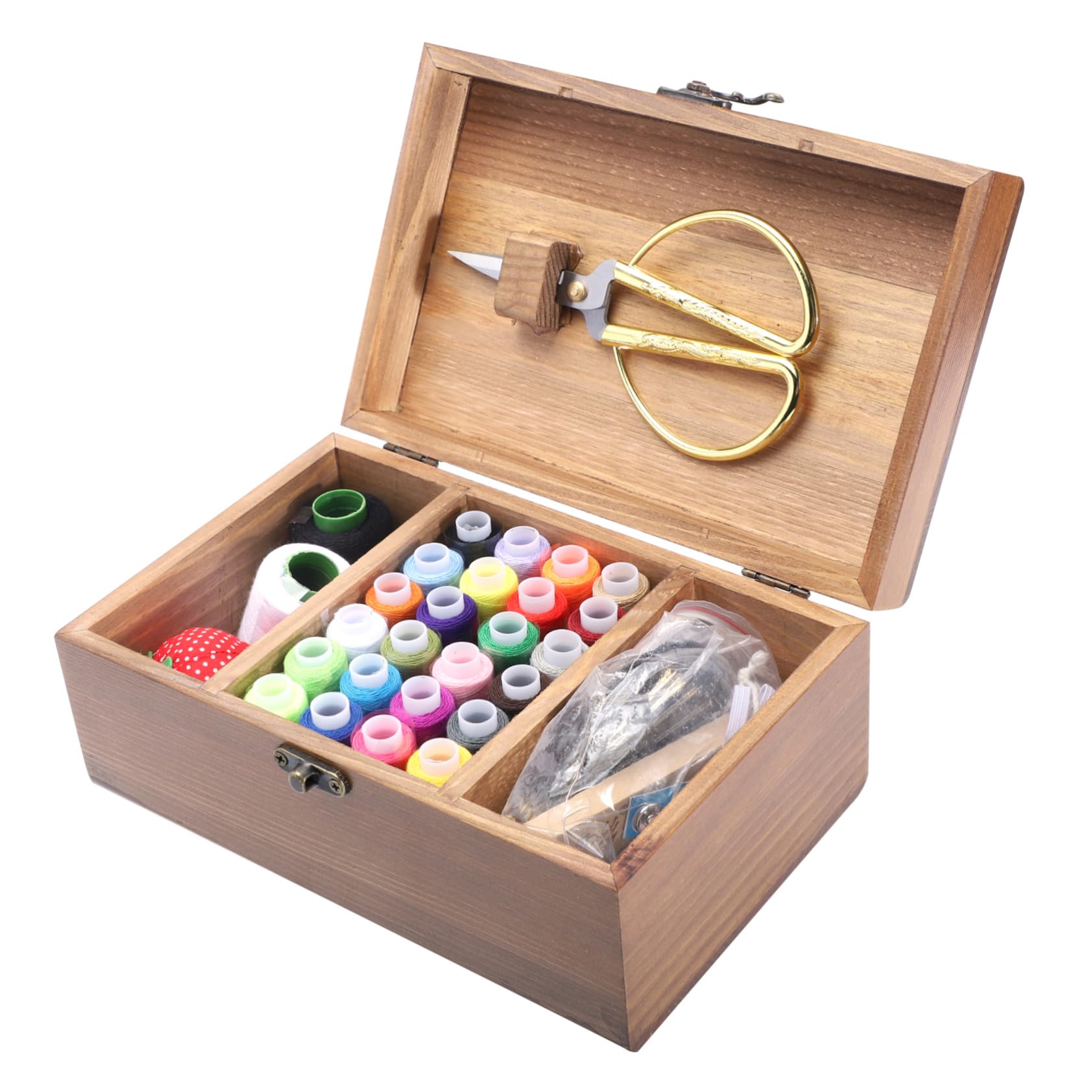 Kit de Costura para Almacenar Agujas, Hilos y Tijeras Retro de Madera Natural Gran Capacidad Adecuado para Proyectos DIY de Costura en Casa