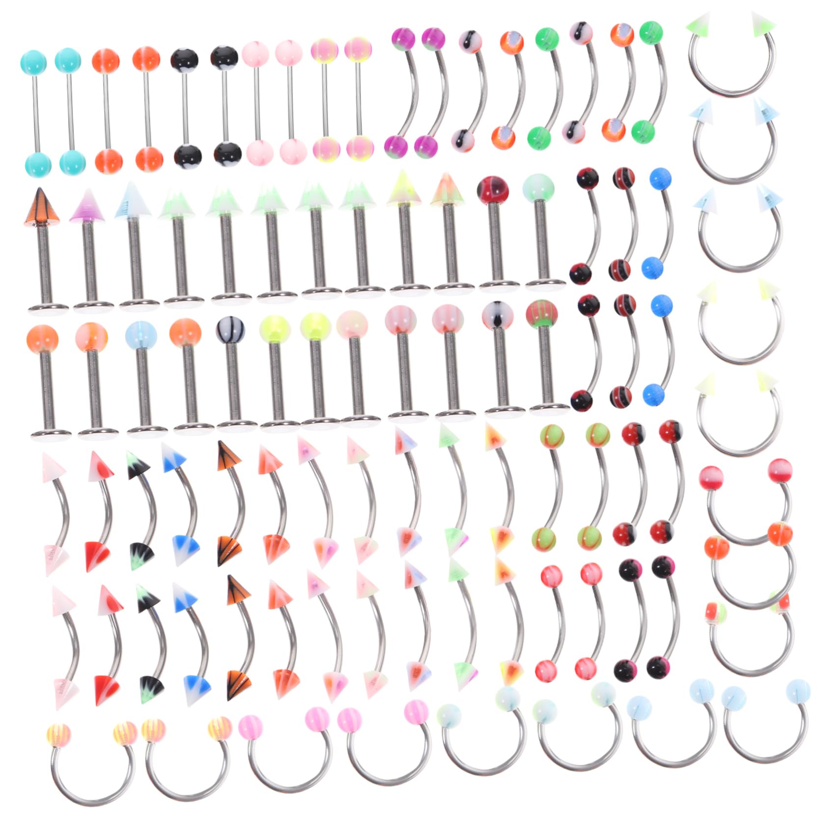 COSMEVIVI Stainless Steel Kit 110pcs Jewelry Set Eyebrow Tongue Lip Navel Rings for Safe and Comfortable Wear