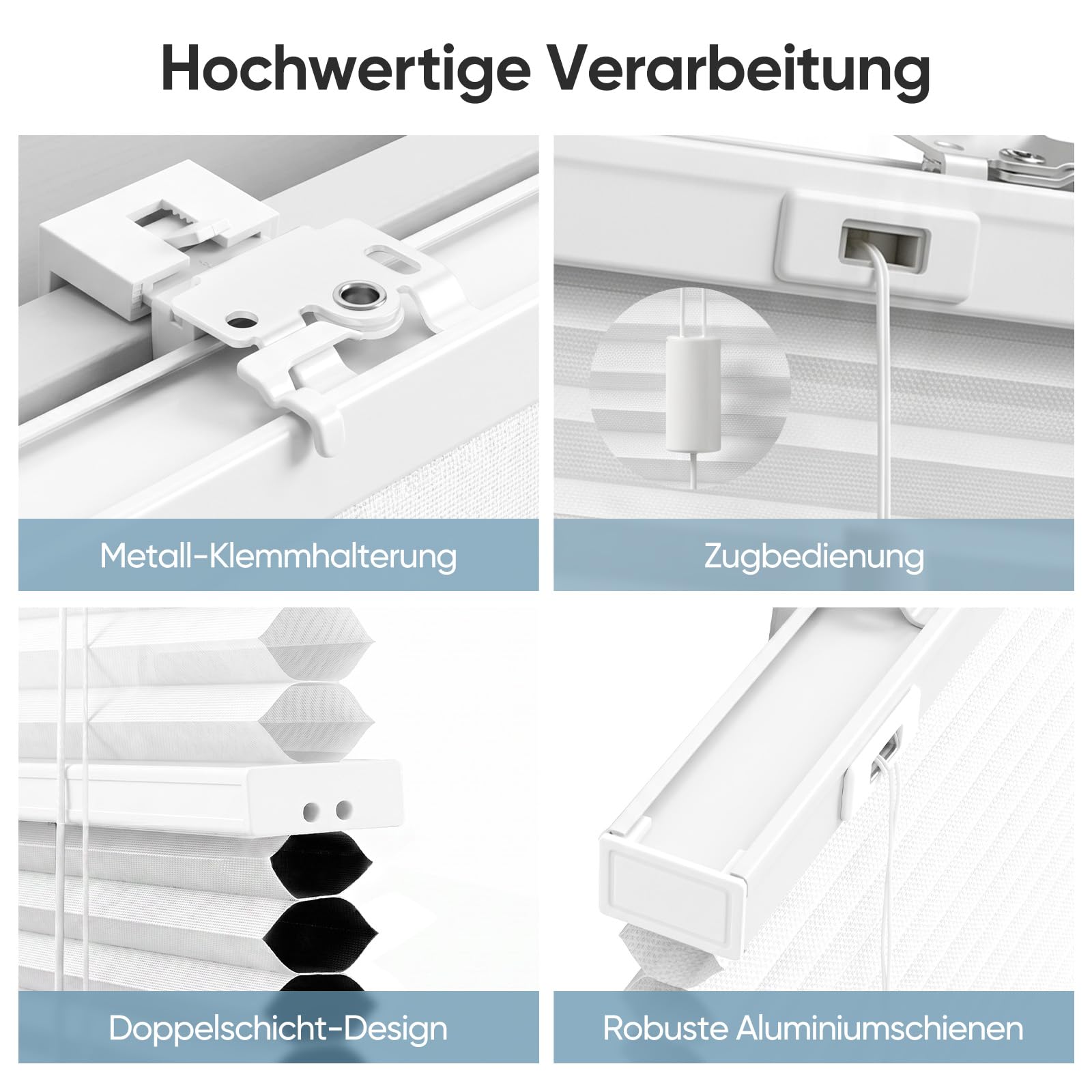 Sekey Wabenplissee Ohne Bohren Doppelplissee Day+Night Verdunkelung Rollo 100% verdunkelnd Blickdicht – Bild 2