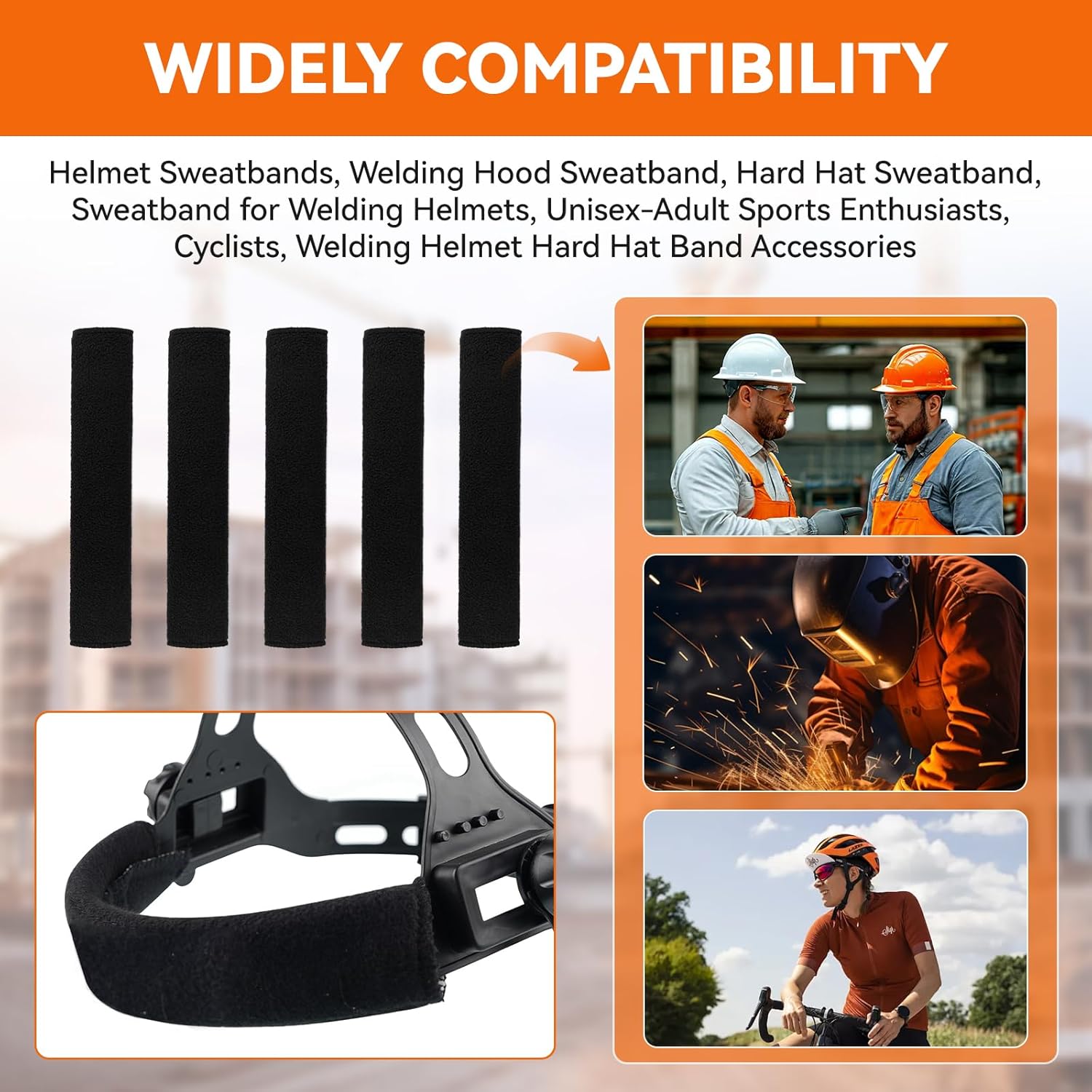 5 Pack Helmet Sweatbands, Welding Hood Sweatband, Hard Hat Sweatband, Sweatband for Welding Helmets, Welding Helmet Accessories Sweat Band Padding Liner Help Keeping Dry, Modern, Black