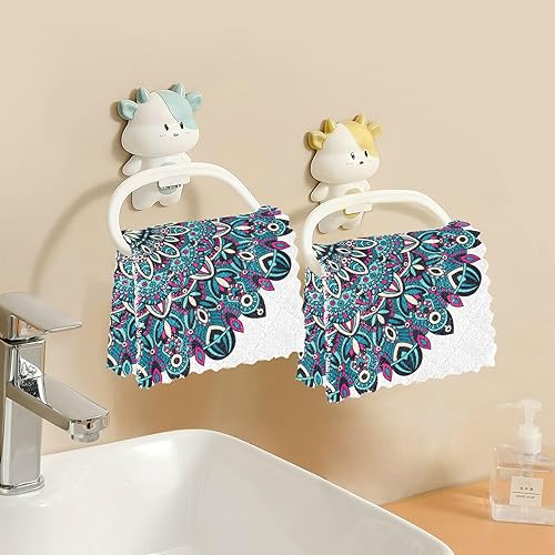 Miniatura 6 de Tribal Vintage Mandala Floral Set of 6 Quick Dry Kitchen Towels and Dishcloths Sets Microfiber Print Cotton Car Drying Towels for Bathroom