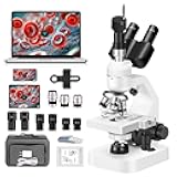 Trinocular Microscope 40x-2000x Magnification Double-Layer Stage with LED Lights on top and Bottom, Thick and Thin Dual Focusing knobs, Professional Biological Microscope (WiFi Electronic Eyepiece)