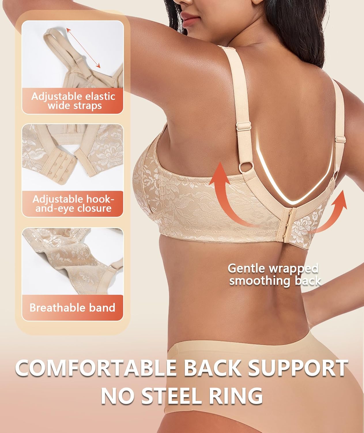 Women's Full Coverage Minimizer Bra Everyday Comfort Wirefree Plus Size Non Padded Large Busts - Image 5