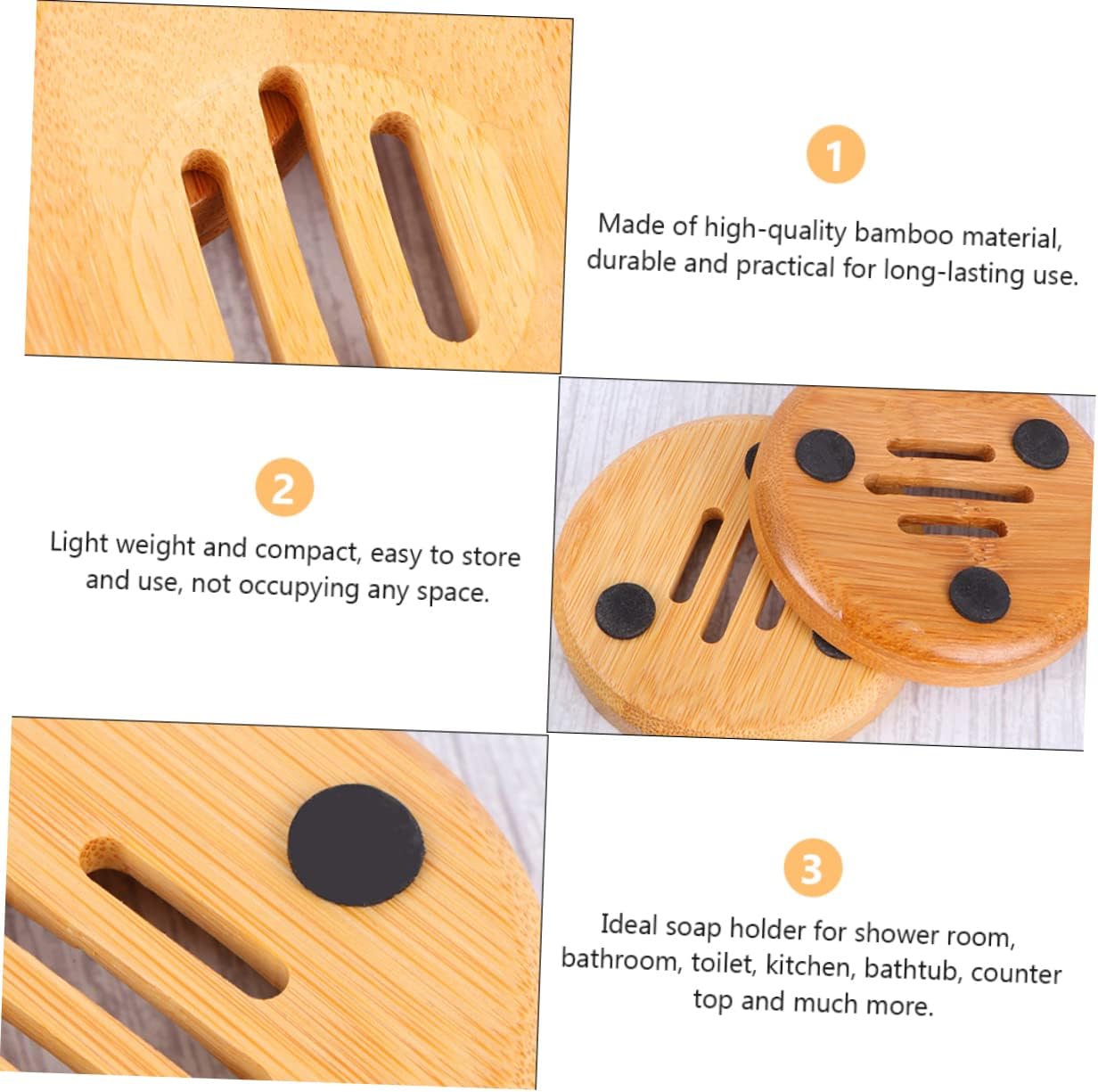 3pcs Bathroom Soap Container Bamboo Soap Dish Round Hollow Holder Eco-Friendly Design