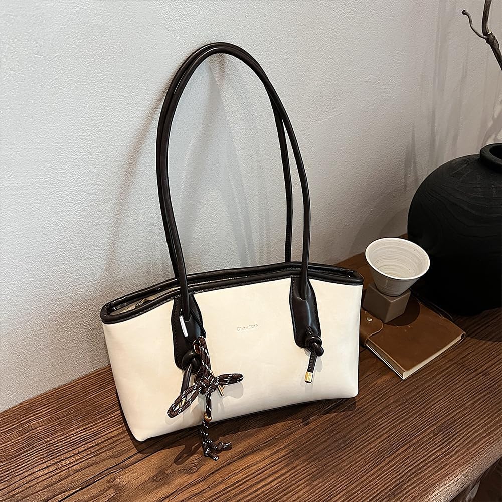 Vintage Shoulder Bags for Women Brown Purse Fall Hobo Handbag Faux Leather Shoulder Purse with Cute Pendant - Image 4