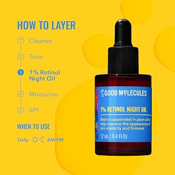 Good Molecules 1% Retinol Night Oil, Retinol Face Oil with Plum Oil, 12 ml