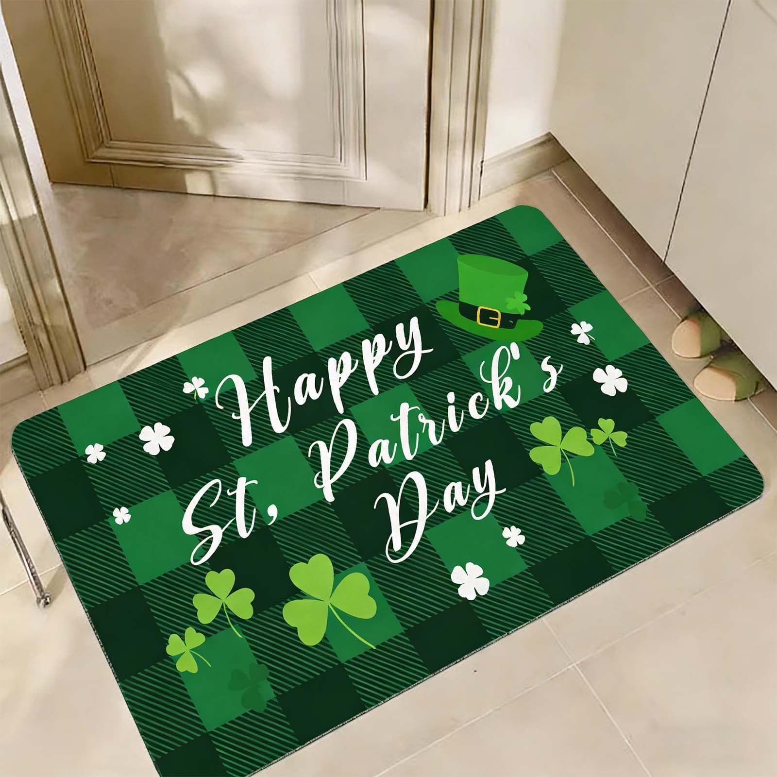 St Patricks Day Decor Door Mat, Shamrock Pattern St Patrick Day Gifts 40x60cm Door Mat, for Bedroom Indoor & Outdoor and Family Friends Gifts ﻿