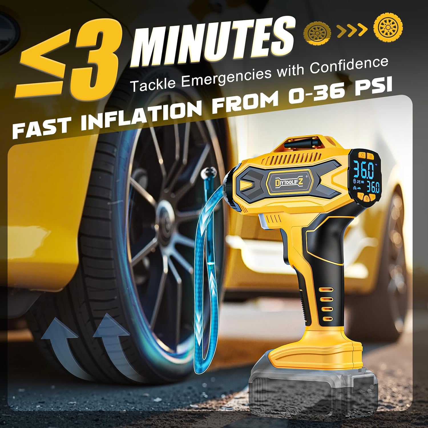 Cordless Tire Inflator Air Compressor Compatible with Dewalt 20V Battery, 160PSI Portable Air Pump with Digital Pressure Gauge, Fast Inflation for Cars, Motorcycles, Bikes(Bare Tool) - Image 4