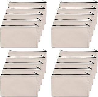 20 Pezzi Astuccio in Tela Bianco con Cerniera, Astuccio per Matite Vuoto Fai Da Te, Pochette in Tela di Cotone Piccola per Viaggi Ufficio e Scuola
