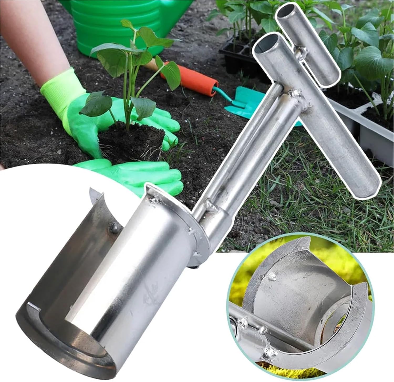 Bulb Planter Tool Hand Held Open End Seedling Transplanter Planting Tool Multi-Functional Plant Fruit Tree Side Port for Agricultural