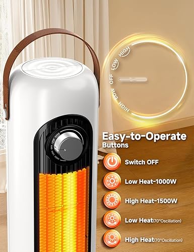 Miniatura 5 de Calentadores de espacio en torre para uso en interiores con 4 modos de calor, oscilación de 70, protección contra sobrecalentamiento y vuelco,