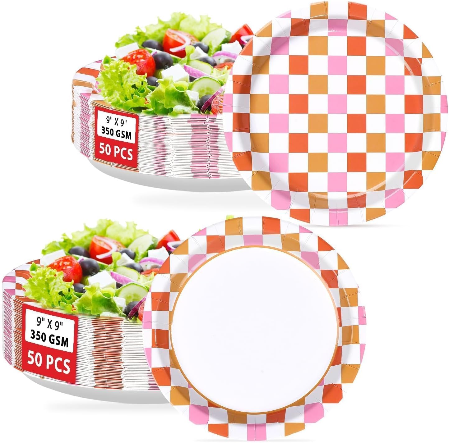 50Pcs Chinese New Year Party Supplies Red Gold Horse Paper Plates 9" Disposable Horse Theme Dessert Platters for Spring Festival Lunar New Year Party Decorations