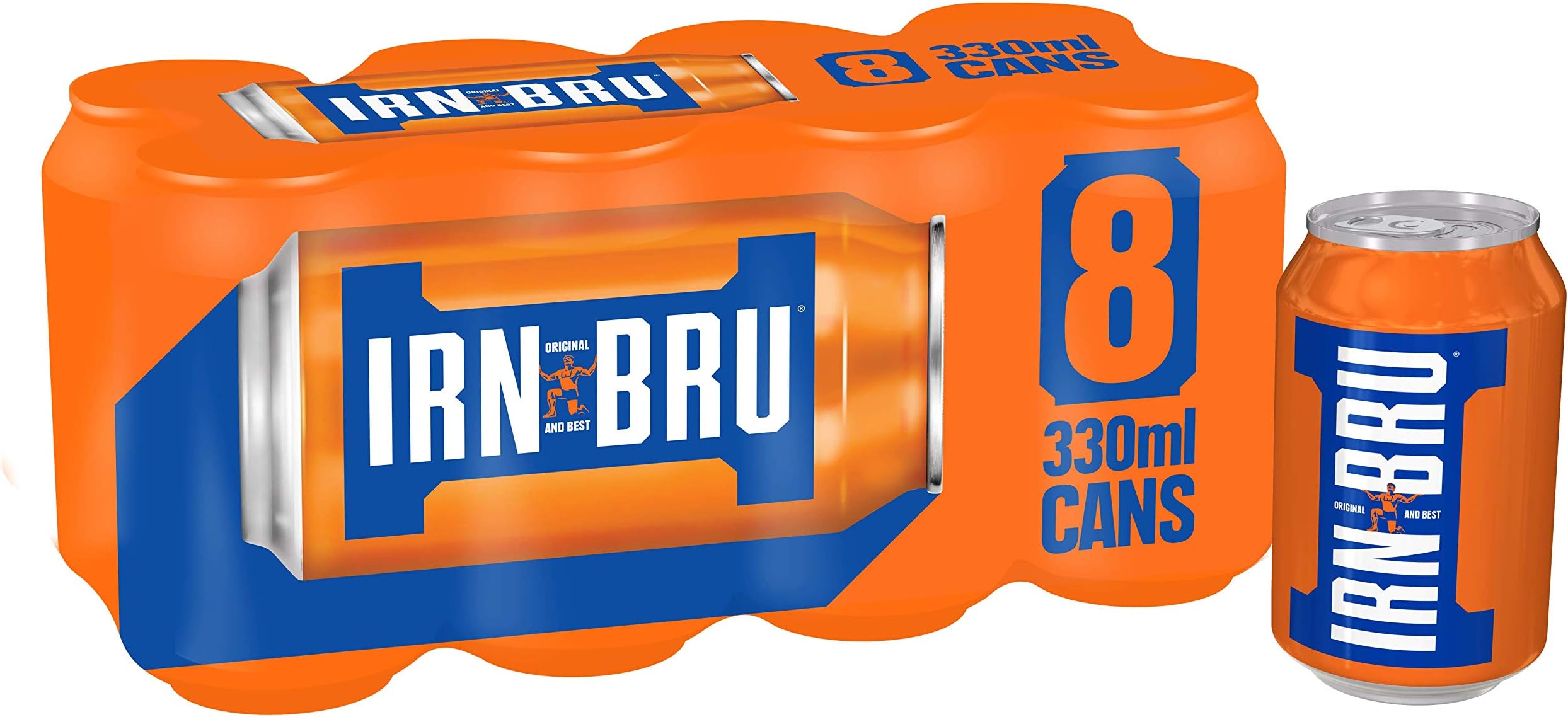 IRN-BRU Regular, 8 Pack Iconic Flavoured Fizzy Drinks Multipack Cans - 8 x 330ml Cans