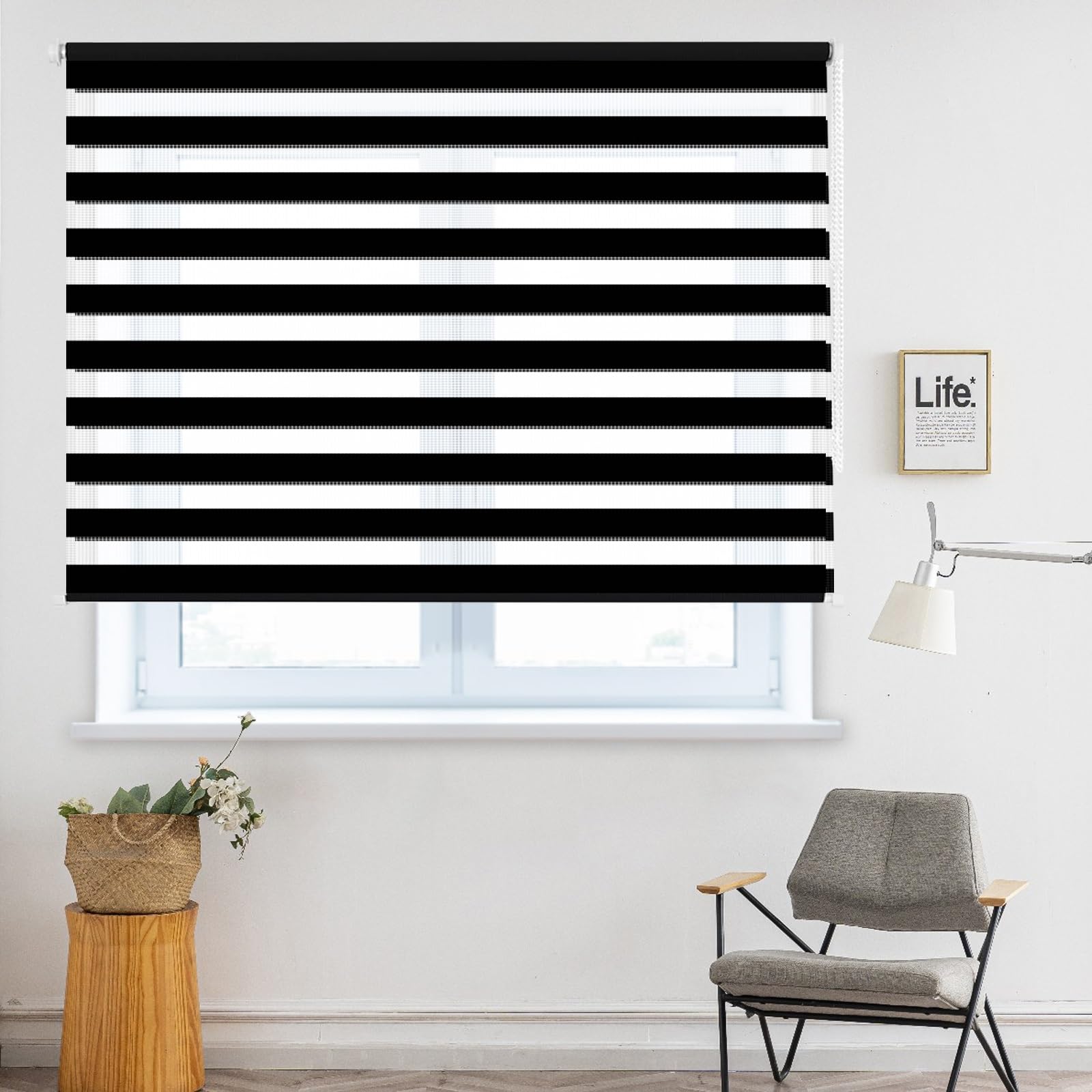 Doppelrollo Klemmfix Ohne Bohren 32 x 65 cm Fenster Rollos für Innen Klemmrollos Ohne Bohren mit Privatschutz UV Gardine Klemmrollo, Duo Rollo für Fenster & Türen, Schwarz