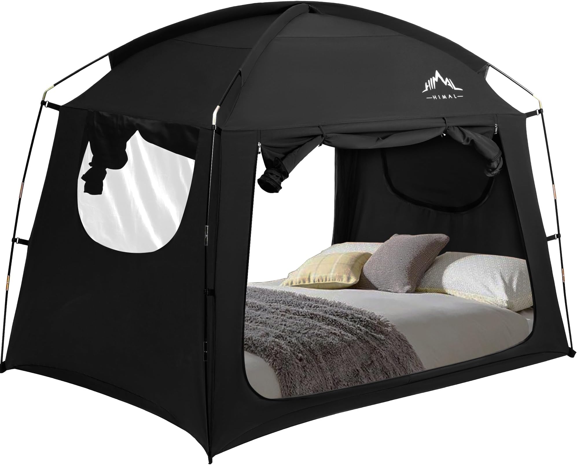 UNIHIMAL Bed Tent for Adult and Kids,Indoor Portable Light Reducing Twin Size Canopy Tents Breathable Lightweight Private Space for Bed(Black)