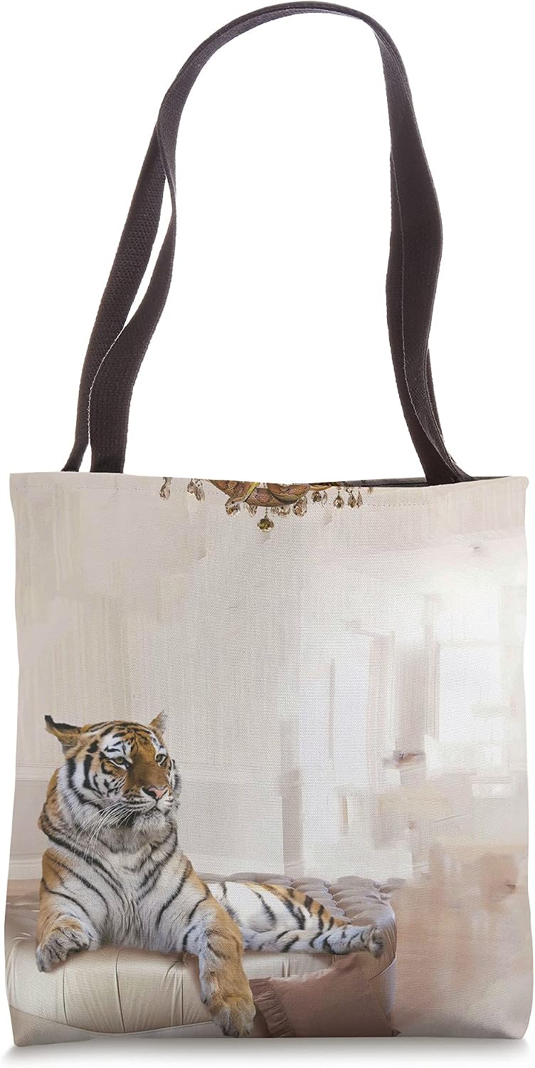 Tiger Sitting On Couch Futon Snake Chandelier Tote Bag