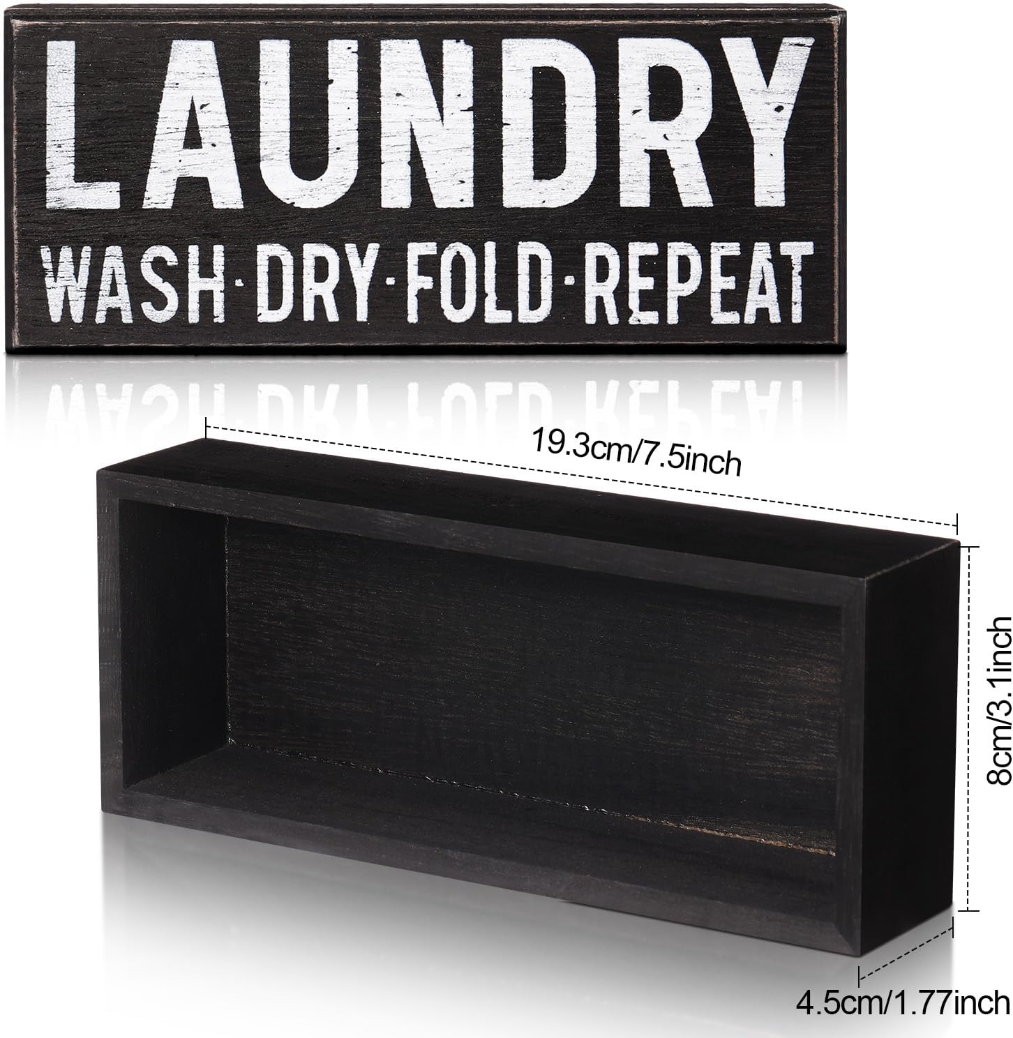 Jetec Laundry Room Decor Sign Wooden Farmhouse Box Sign Rustic Laundry Room Shelf Signs Decorative Letters Wash Dry Fold Repeat for Home Bathroom Decor 7.5 x 3.1 x 1.77 Inches(Black)