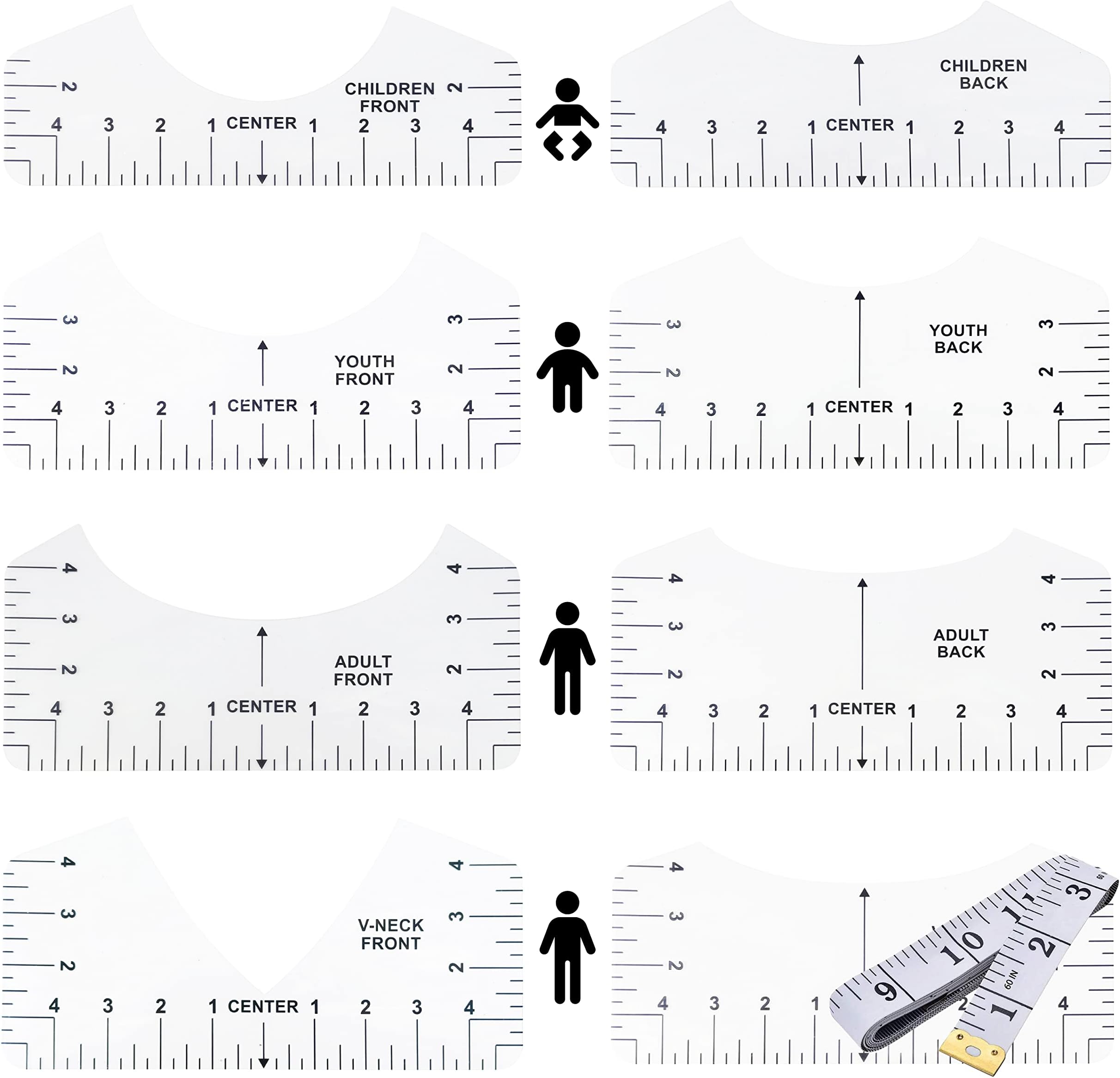 9 Packs T-Shirt Ruler Guide - Alignment Ruler for Vinyl Press - Acrylic Craft Calibration Template - Centering Design Ruler for Fabric Cutting - Durable & Flexible Ruler