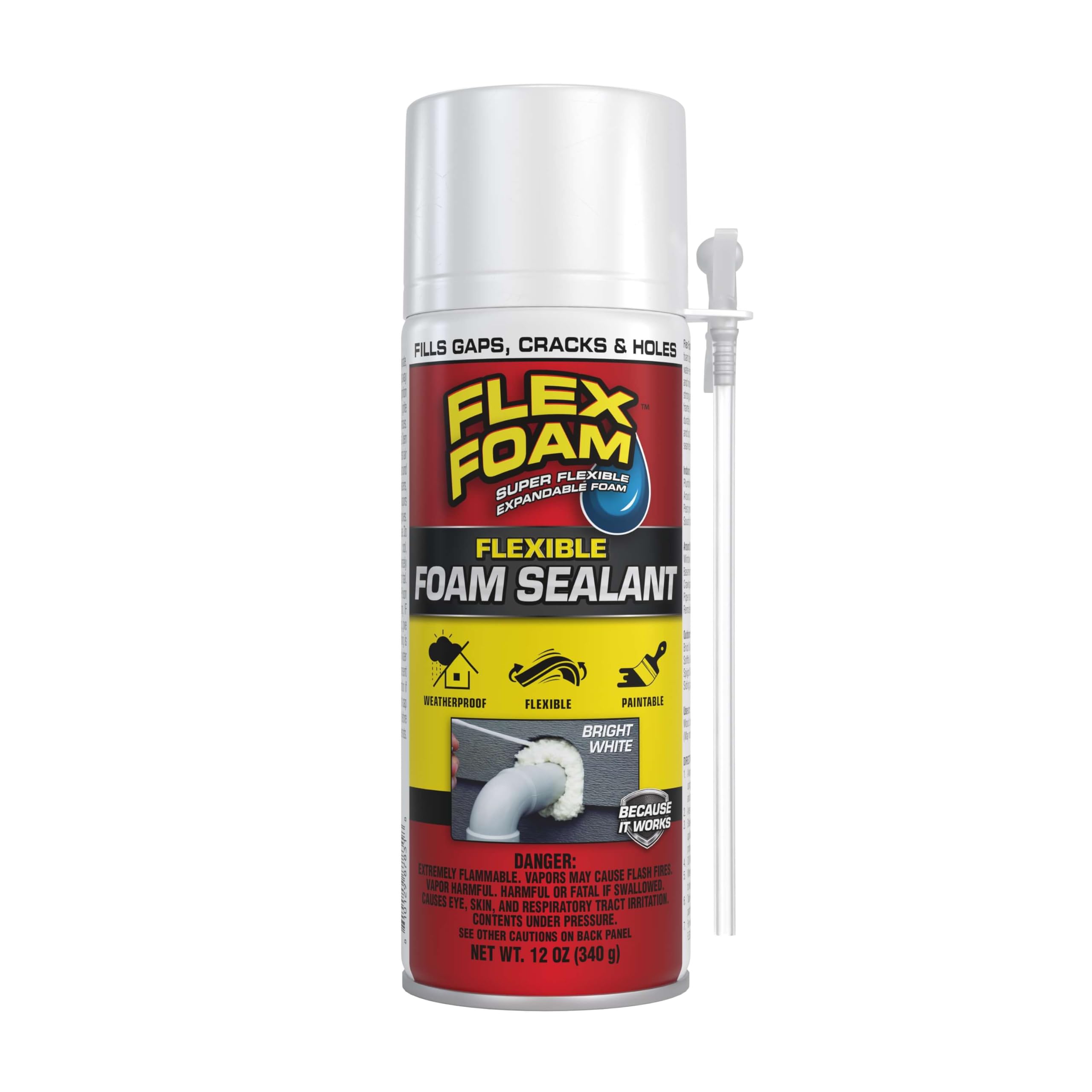 Flex Foam Flexible Expanding Foam Sealant, Gap Filler, White, 12 oz