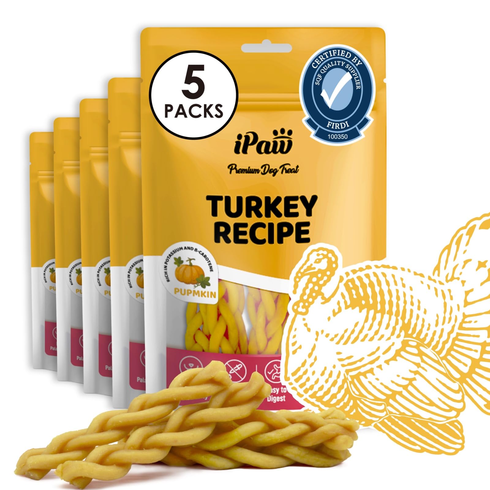 iPaw Turkey Dog Treats, SQF-Certified Production Process Dog Chew