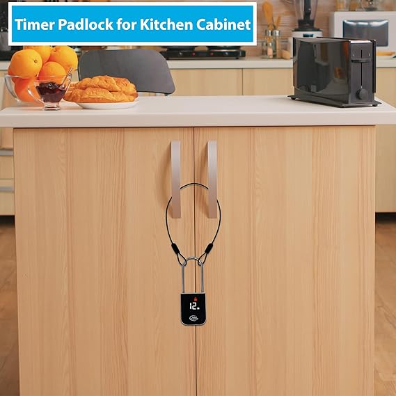 Metal Timer Lock - Smart Padlock for Kitchen Cabinets, Timed Out Keyless Pad Lock, Electronic Time Locking Lock for Cell Phones, Snack, Liquor, Game Consoles & Other Unwanted Temptations