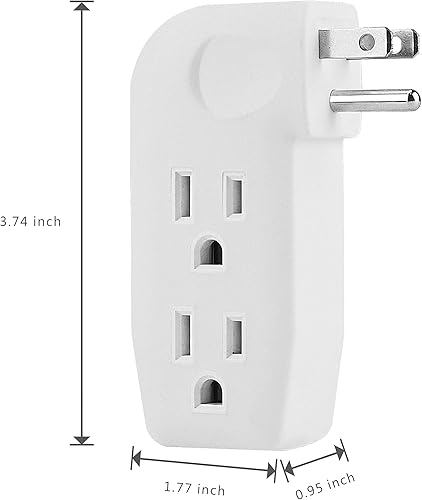 Miniatura 3 de Adaptador divisor de pared vertical de 3 vías con enchufe de 3 puntas para muebles detrás, plástico duro, certificación UL, 1 paquete.