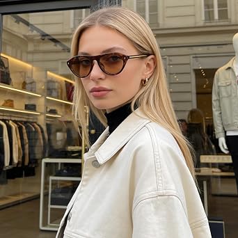 LJCZKA Retro Oval Sunglasses for Women Men Small Oval Cat Eye Sunglasses Narrow Round Cateye Shades 90s Vintage Sunnies Fashion UV400 Protection