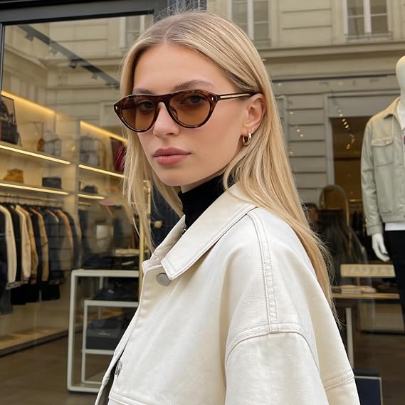 LJCZKA Retro Oval Sunglasses for Women Men Small Oval Cat Eye Sunglasses Narrow Round Cateye Shades 90s Vintage Sunnies Fashion UV400 Protection