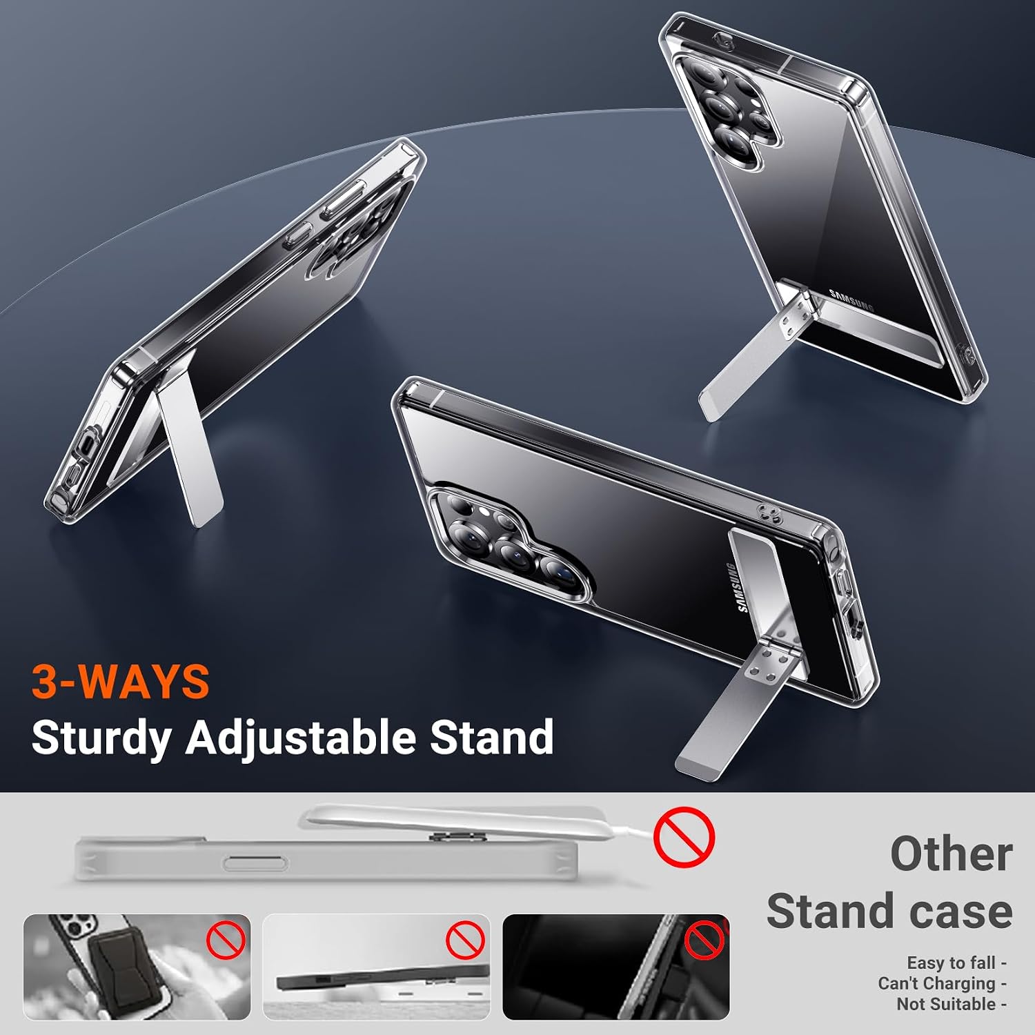 Designed for Samsung Galaxy S24 Ultra Case,[Built in Hidden Kickstand][Military Grade Drop Protection] [Never Yellowing] Slim Thin Phone Case for S24 Ultra Case - Crystal Clear thumbnail
