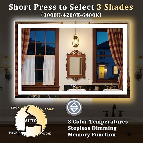 Miniatura 3 de Espejo de baño LED, 40 x 30 pulgadas, espejo inteligente de pared para tocador de baño con luces, antiniebla, regulable, retroiluminado + luz