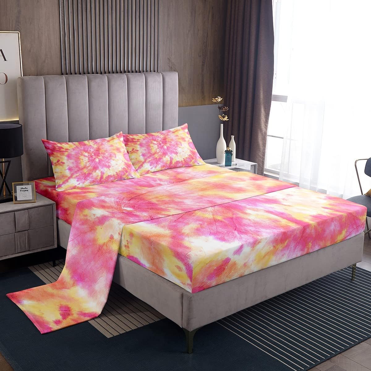 Pink Tie Dye Bed Sheets Swirl Tie Dye Bedding for Kids Boys Girls