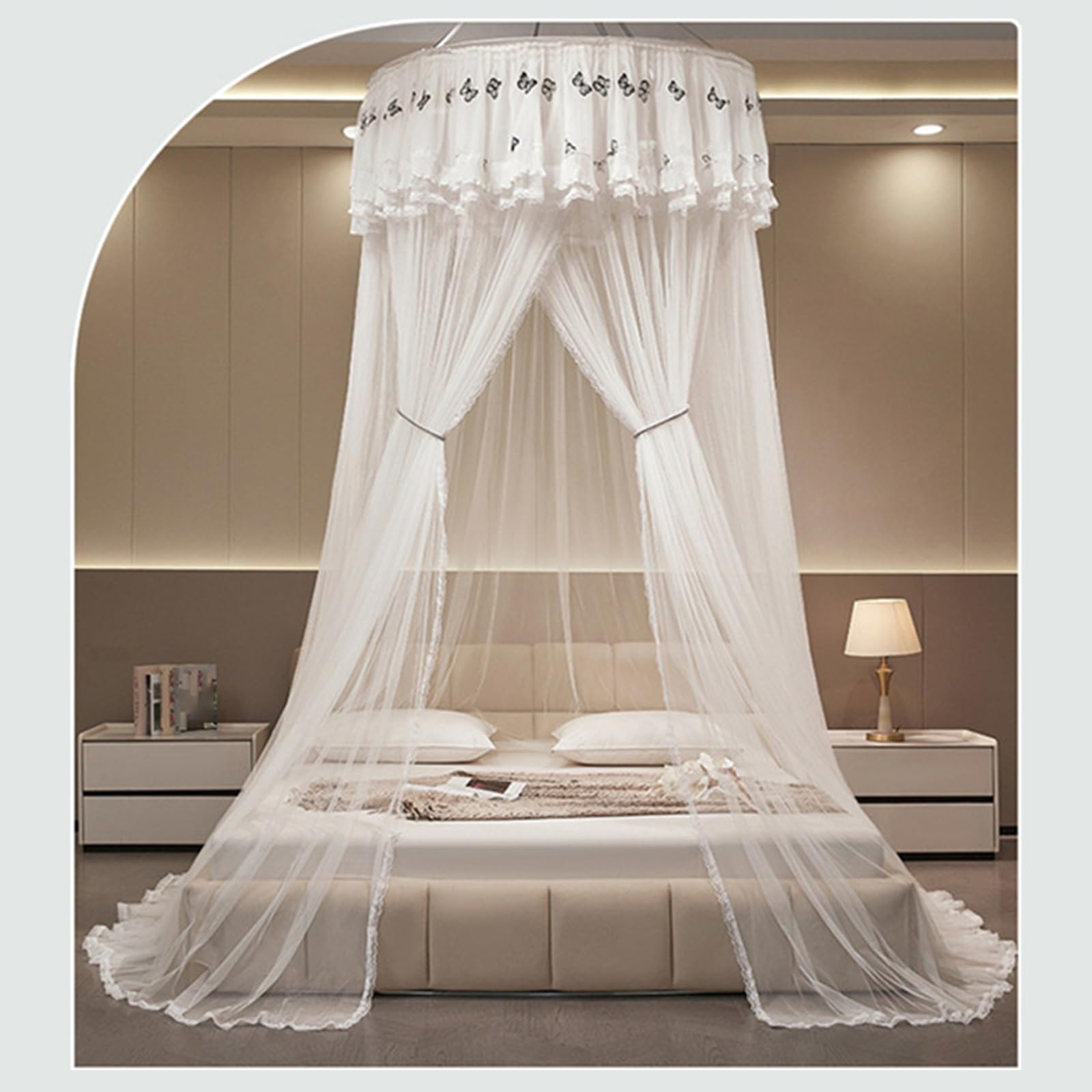 SARKEY Transparenter Netz Kuppel Bettvorhang,Prinzessinnen Betthimmel,Hängende Bettnetzabdeckung Für Schlafzimmer,Runde,Eleganter,Erwachsene,Hochzeit Dekoration