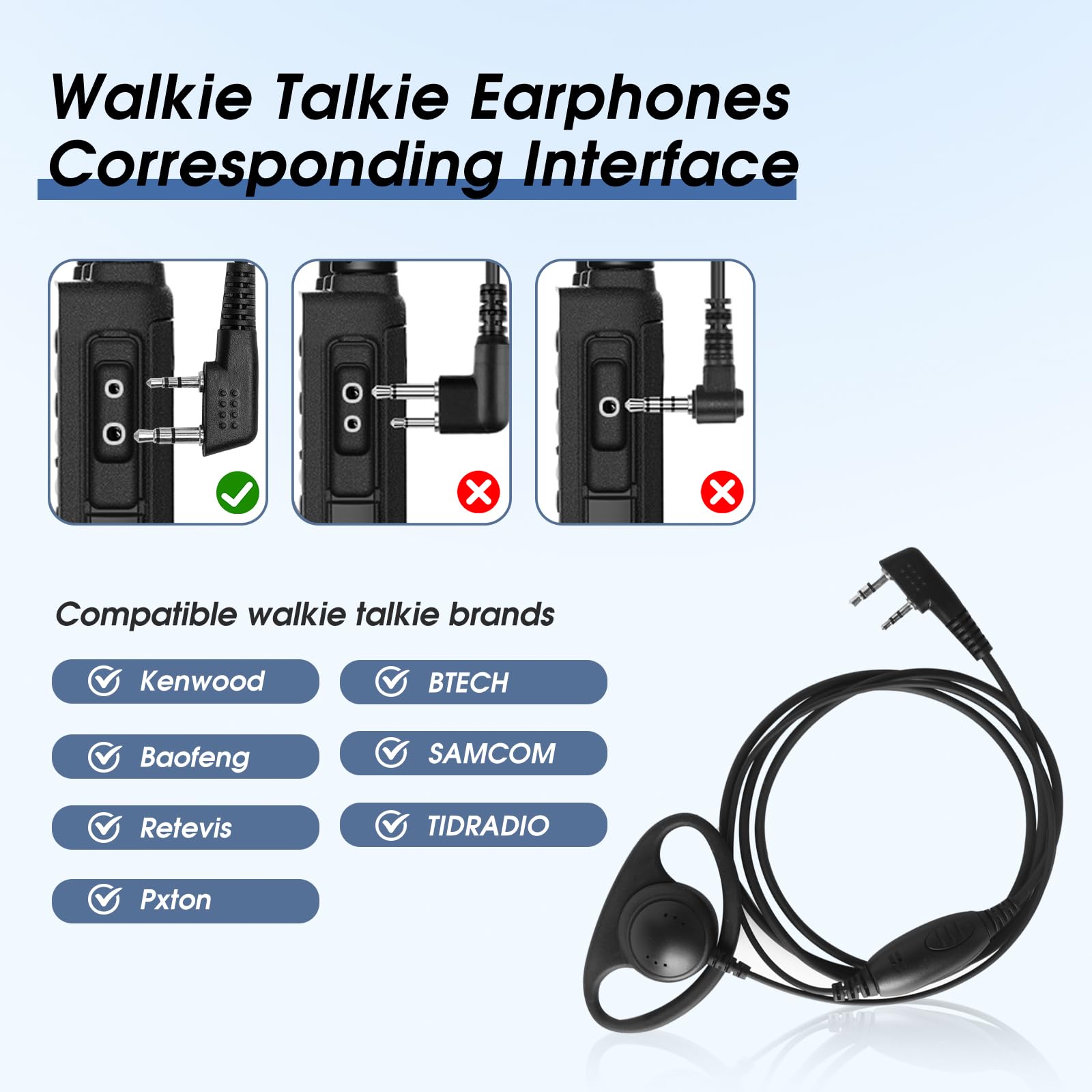 Zestaw do monitoringu słuchawek kompatybilny z Baofeng Kenwood Retevis Pxton BTECH Walkie Talkie z mikrofonem PTT, akcesoria do zestawu słuchawkowego, czarno-pomarańczowe, w kształcie litery D
