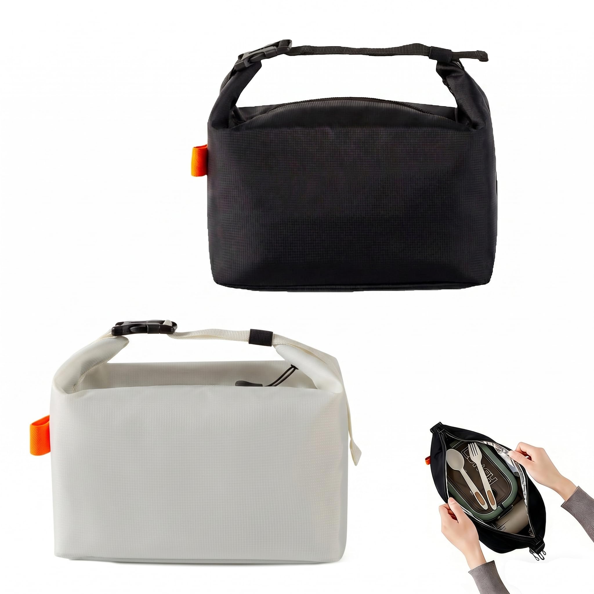 WZHHDM 2PCS Tote Lunch Bag for Women Men, Lunch Bag, Reusable Leak-Proof Lunch Tote Leak Proof Cooler Bag with Handle Cool Bags for Travel Work School Picnic(Black/White)