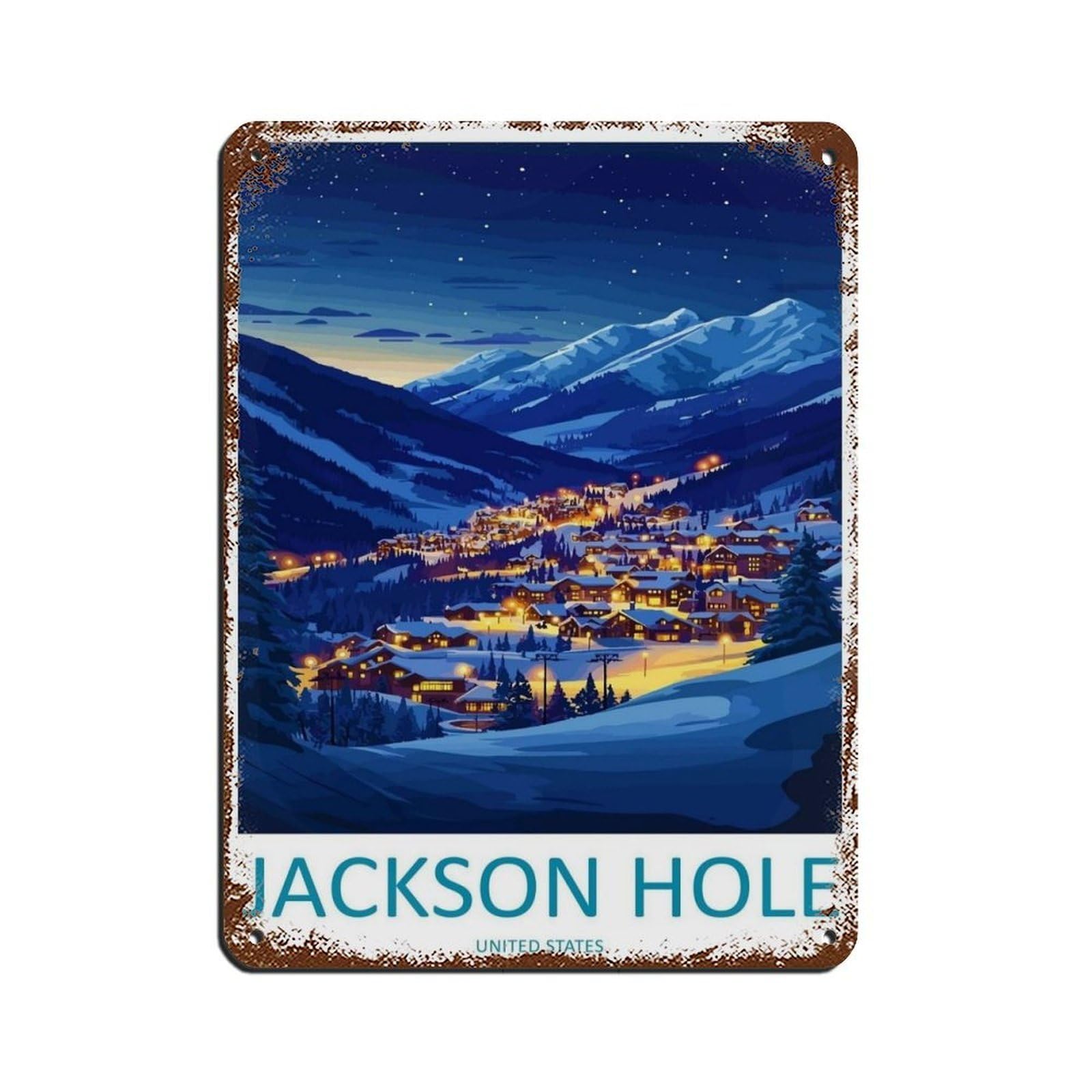 Jackson Hole Travel Art Ski Art Lover Gift (45) Tin Sign Vintage Metal Pub Club Cafe Bar Home Wall Art Decoration Poster Retro 12x16inch(30x40cm)