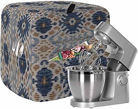 Abstract Stand Mixer Cover, Vintage Texture Afghan Carpet Pattern Blue Mixer Covers Waterproof Mixer Cover with Storage Pocket Cover for Kitchen Aid Mixer Easy Clean Dust Cover 16.5"x10.5"x13.5"