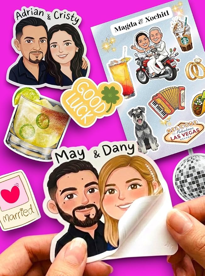 Stickers Personalizados para Boda con Caricatura de Novios, Calcomanías ...
