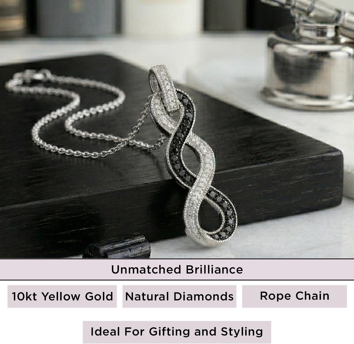 Jewelili Sterling Silver Twist Pendant Necklace for Women | Natural White & Treated Black or Blue Round Diamonds | 18" Rolo Chain | Luxury Jewelry| Gift Box Included