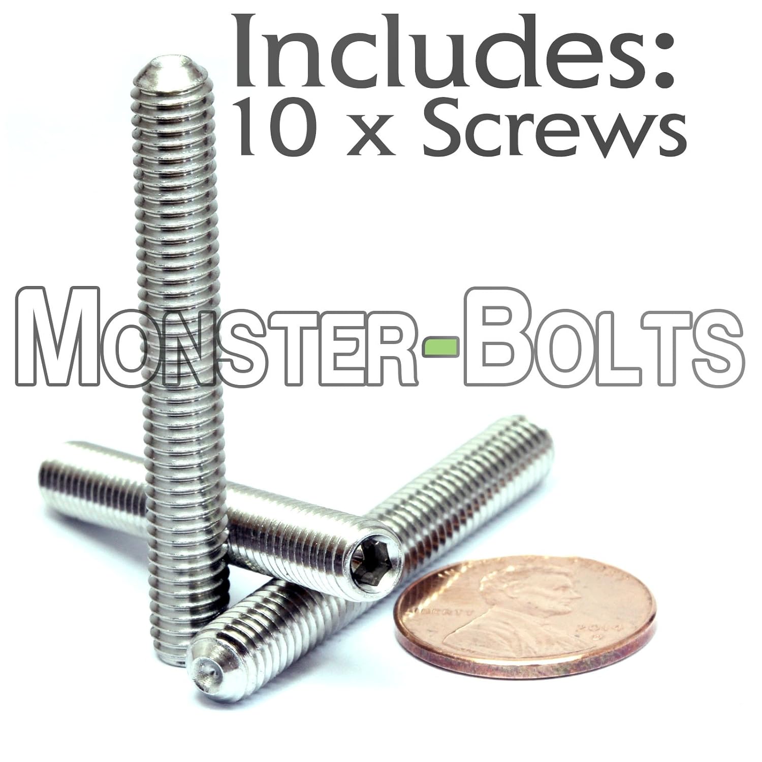 MonsterBolts - M6 x 45mm Cup Point Set Screws, DIN 916, Stainless Steel, 10 Pack