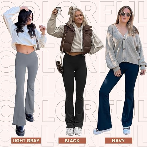 Miniatura 3 de QGGQDD Leggings negros acampanados para mujer, pantalones de yoga cruzados, leggings de cintura alta con corte de bota