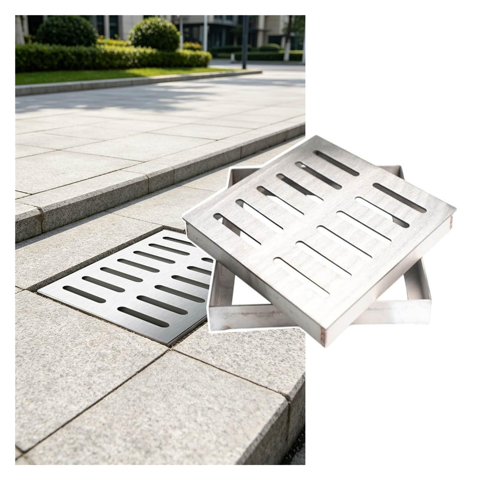 Coperchio per Scarico A Pavimento in Acciaio Inossidabile con Cornice | Canale Drenaggio per Patio per Terrazze Marciapiedi E Pavimentazioni In Calcestruzzo(40x40x3cm)