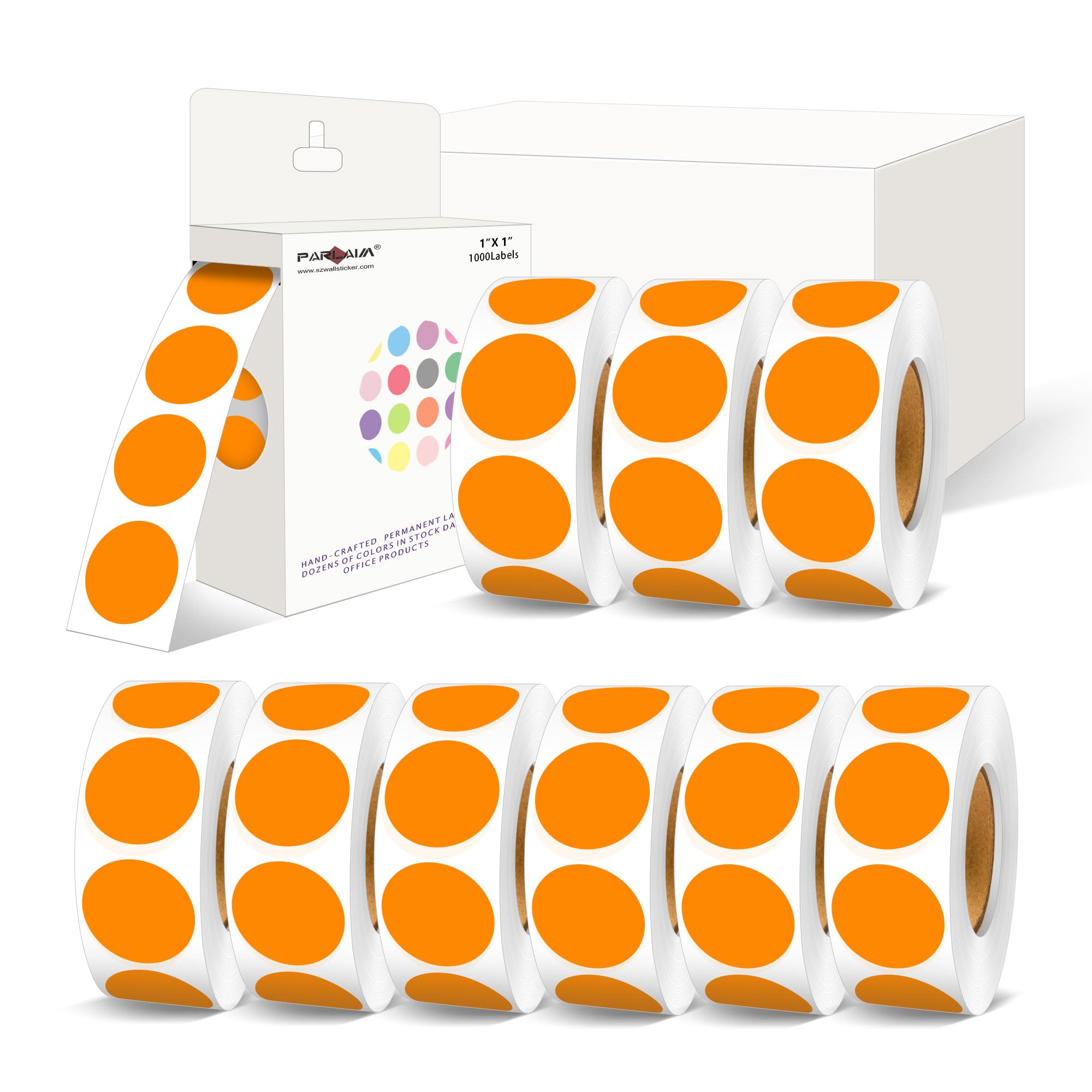 PARLAIM 10000 adesivi colorati a pois rotondi da 2,5 cm, etichette adesive per codifica a colori, per ufficio, classe, adesivi a pois arancioni, 10 rotoli/confezione