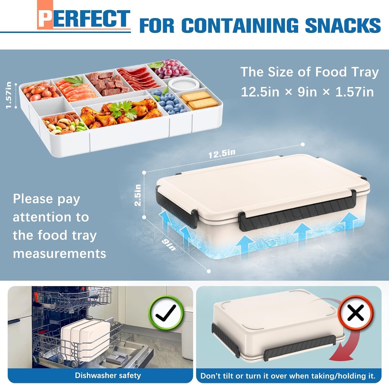 Chilled Portable Snackle Box Container, Beach Essentials for Summer, Divided Serving Tray with Reusable Ice Pack & Insulated Bag, Snack Containers for Road Trip Charcuterie Snack Picnic