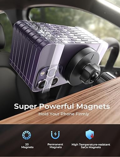 Miniatura 9 de LISEN Cargador de coche Magsafe 20 imanes más fuertes Soporte de cargador inalámbrico manos libres para iPhone, soporte magnético universal de
