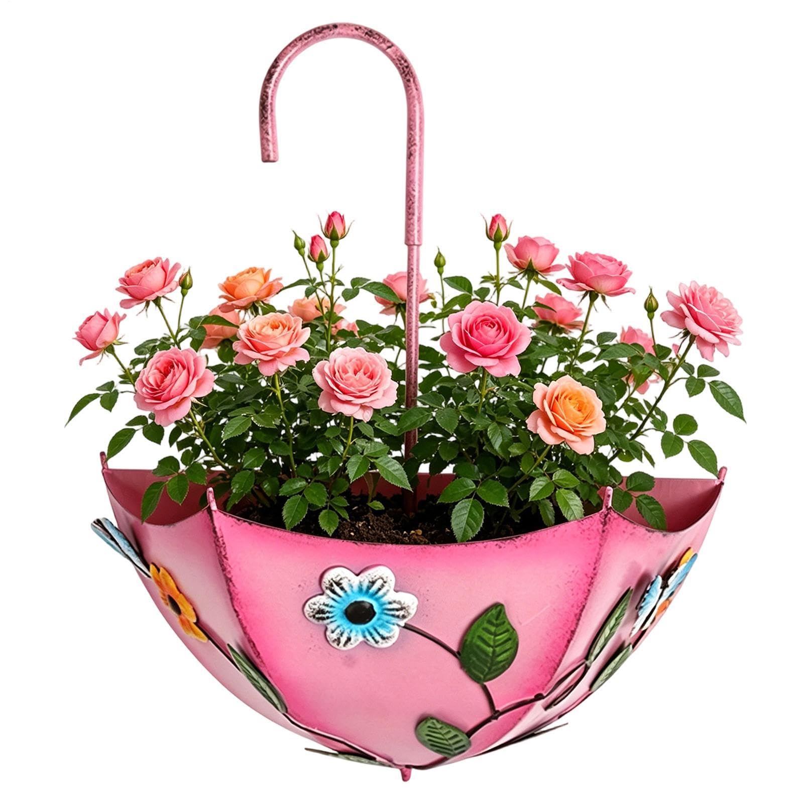 MFYOUPK Umbrella Shaped Planter, Wall-Mounted Flower Pot Hanging Metal Plant Pot With Drainage Inverted Umbrella Style Planter Garden Decoration For Patio Porch Backyard Courtyard Terrace Balcony