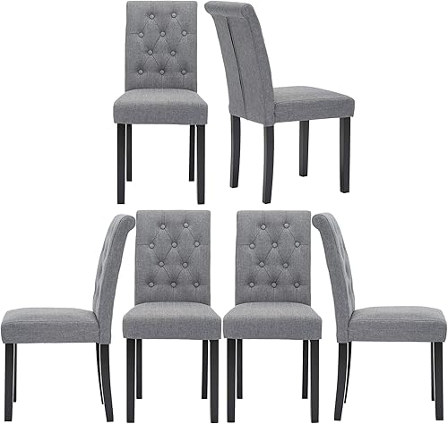 thksbought Juego de 6 sillas de comedor tapizadas de tela con detalles de botones (juego de 6 grises) Lino (gris),Lino