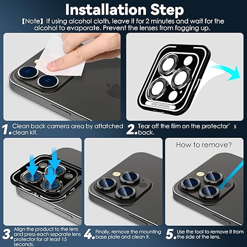 Miniatura 4 de Protector de lente de cámara para iPhone 14 Pro (6.1 pulgadas) y iPhone 14 Pro Max (6.7 pulgadas), vidrio templado 9H con anillo de metal para