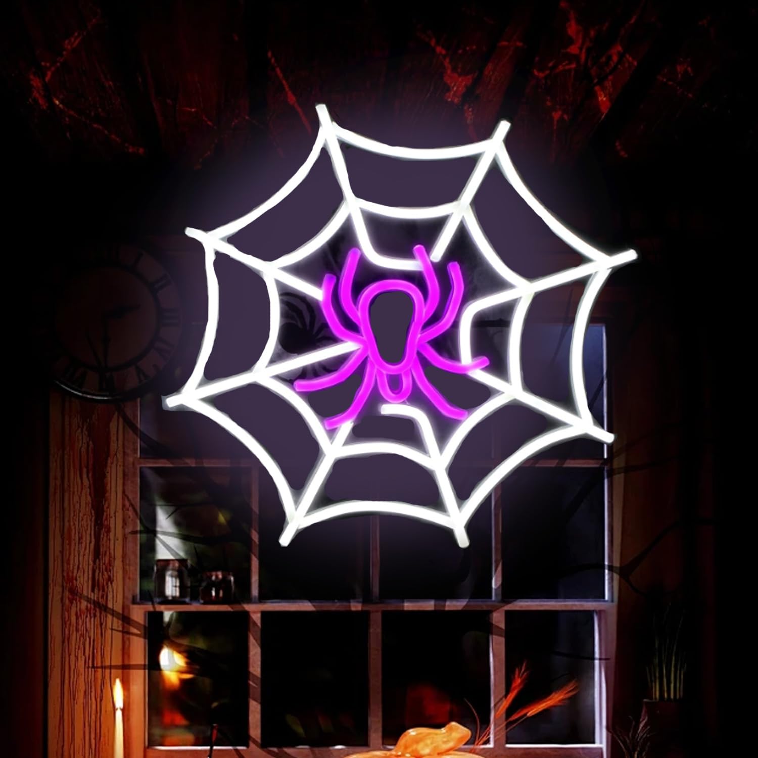 HFHungkeong Spider Anime Neon Sign Spider Lights Sign Light Up Spider Sign for Wall Halloween Led Sign Neon Light USB Powered for Halloween Party Man Cave