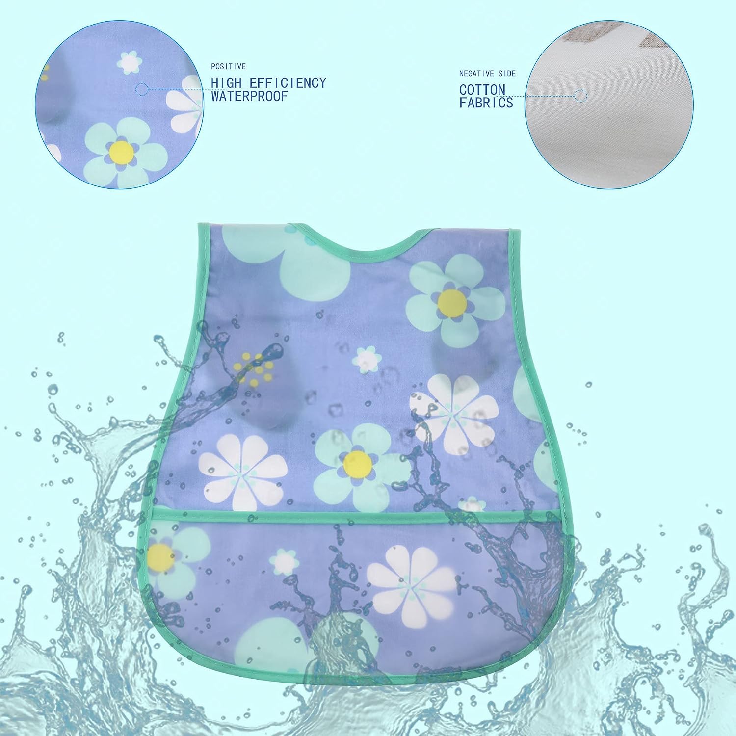 Babyhood Waterproof Baby Bib Infant with Snaps Fits Baby & Toddler 6-24 Months - 4pcs (Floral Bunny Fish)